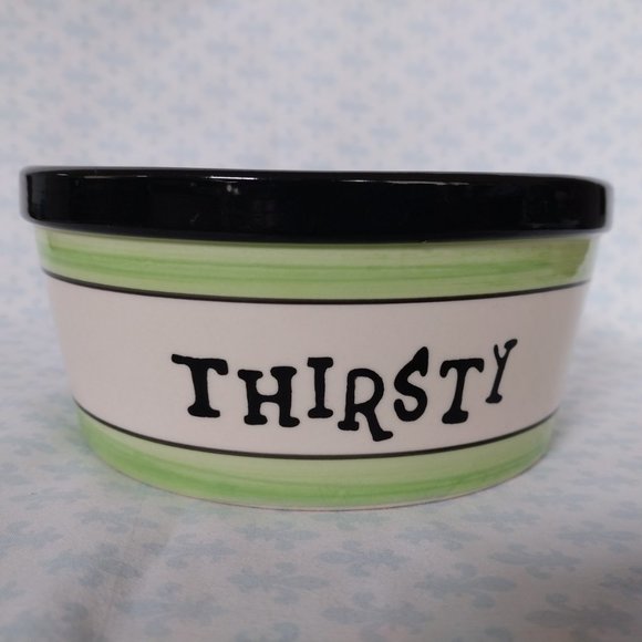 Retro Inspired Font Thirsty and Hungry Ceramic Dog Bowls - Picture 2 of 6